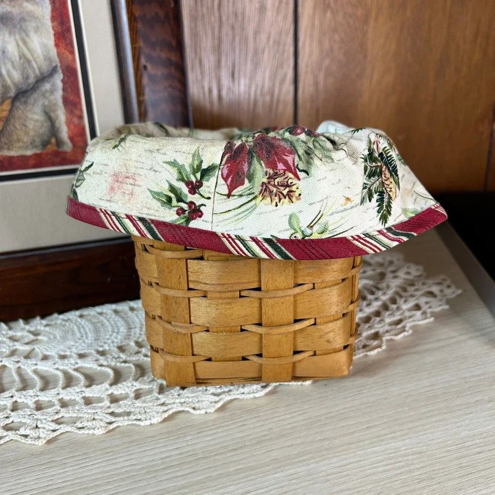 Vintage Longaberger‎ Christmas Woven Basket Liner Fabric Poinsettia Pine Cones